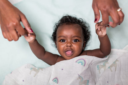 Lulujo - Muslin Swaddle - Rainbows & Unicorns (120cm x 120cm)