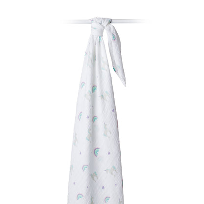 Lulujo - Muslin Swaddle - Rainbows & Unicorns (120cm x 120cm)