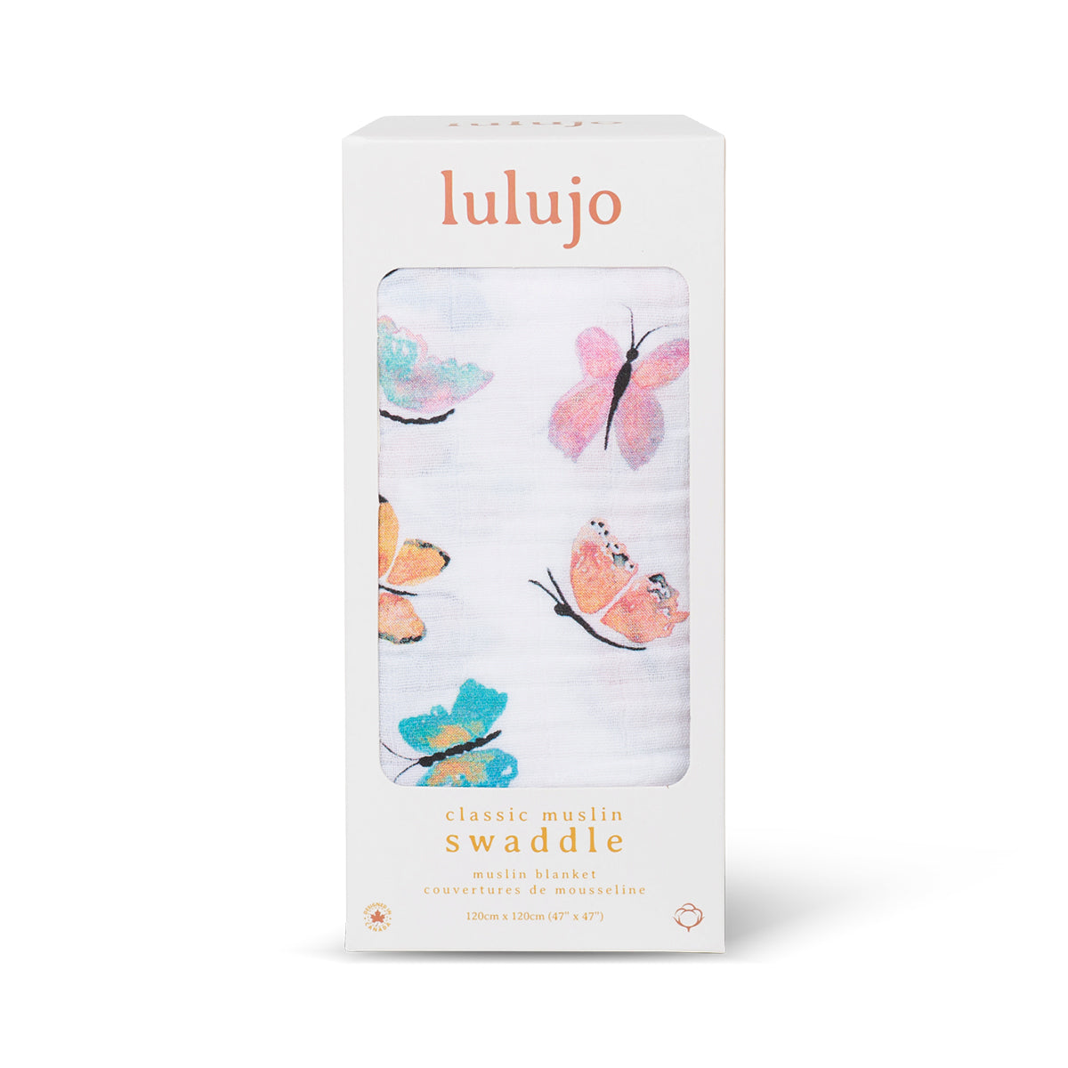 Lulujo - Muslin Swaddle - Butterflies (120cm x 120cm)