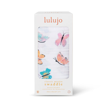Lulujo - Muslin Swaddle - Butterflies (120cm x 120cm)
