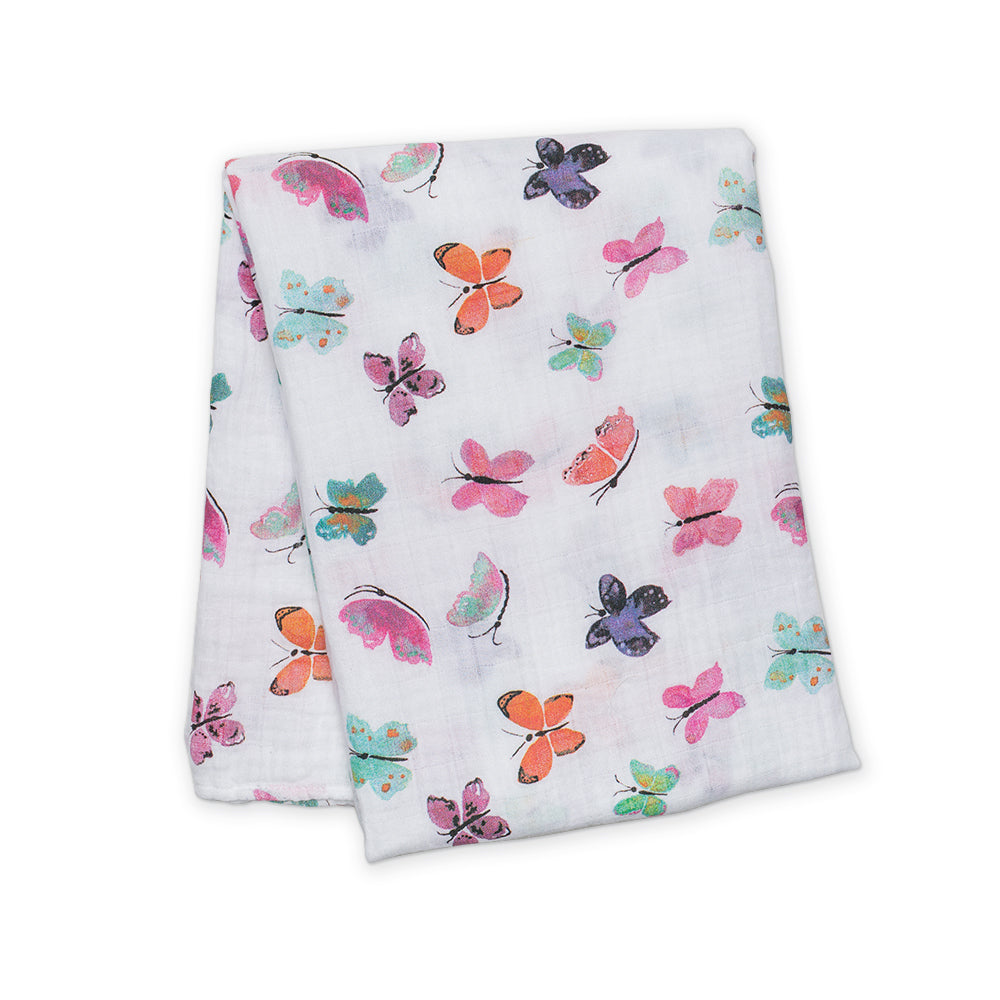 Lulujo - Muslin Swaddle - Butterflies (120cm x 120cm)