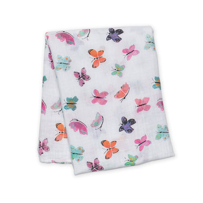 Lulujo - Muslin Swaddle - Butterflies (120cm x 120cm)