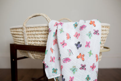 Lulujo - Muslin Swaddle - Butterflies (120cm x 120cm)