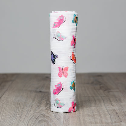 Lulujo - Muslin Swaddle - Butterflies (120cm x 120cm)