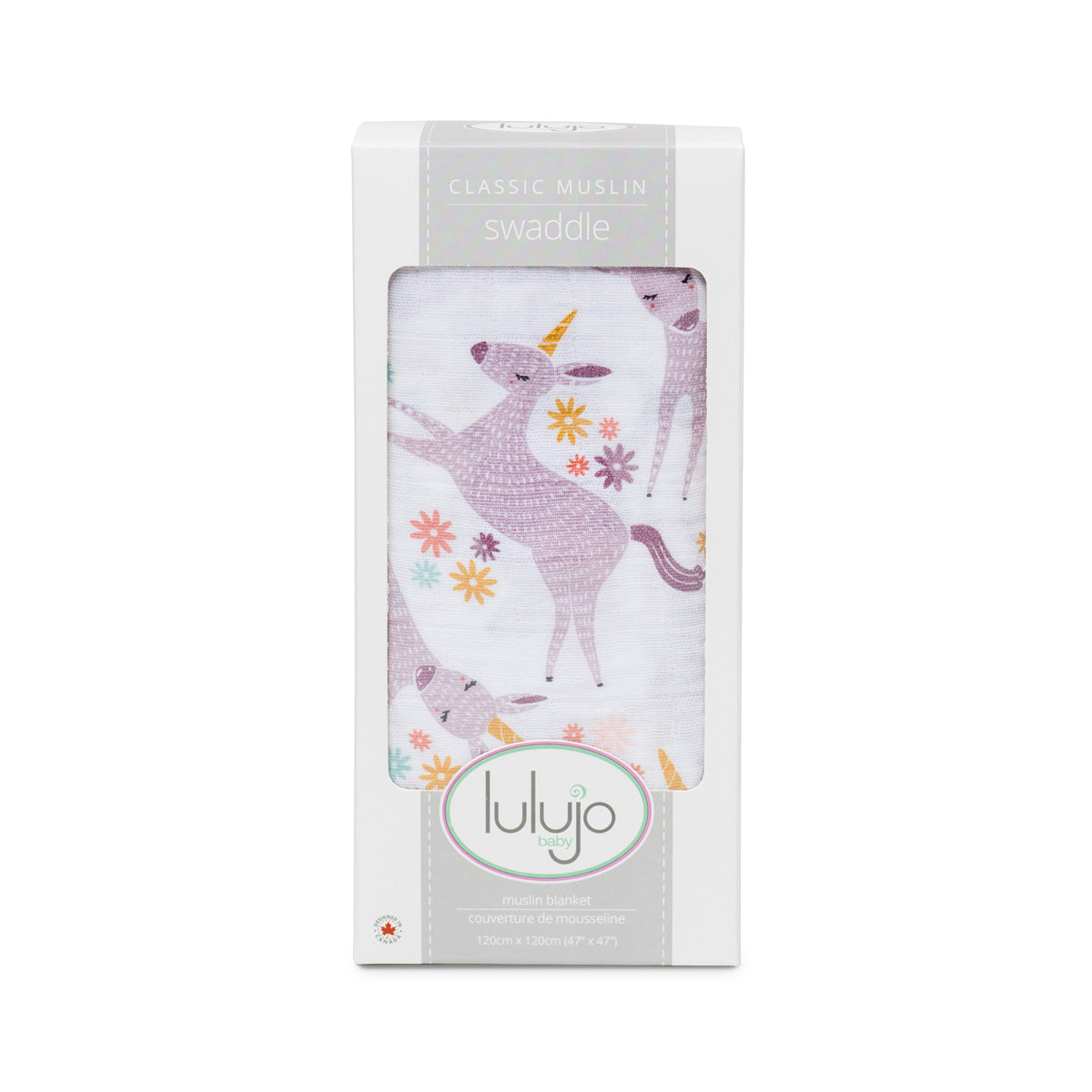 Lulujo - Muslin Swaddle - Unicorns (120cm x 120cm)