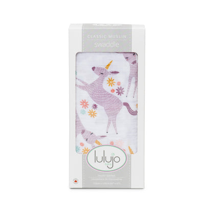 Lulujo - Muslin Swaddle - Unicorns (120cm x 120cm)