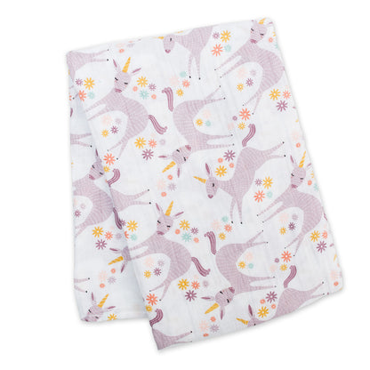 Lulujo - Muslin Swaddle - Unicorns (120cm x 120cm)