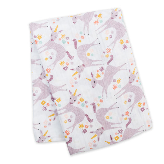 Lulujo - Muslin Swaddle - Unicorns (120cm x 120cm)