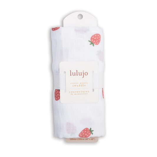 Lulujo - Muslin Swaddle - Strawberries (100cm x 100cm)