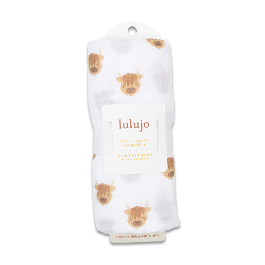 Lulujo - Muslin Swaddle - Highland Cows (100cm x 100cm)