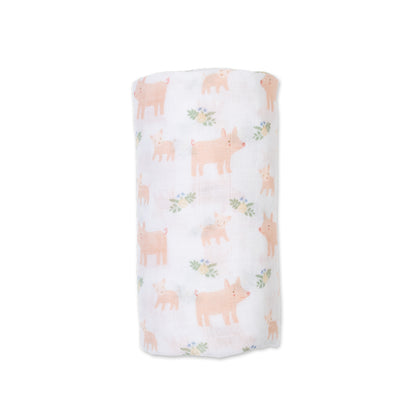 Lulujo - Muslin Swaddle - Pigs (100cm x 100cm)