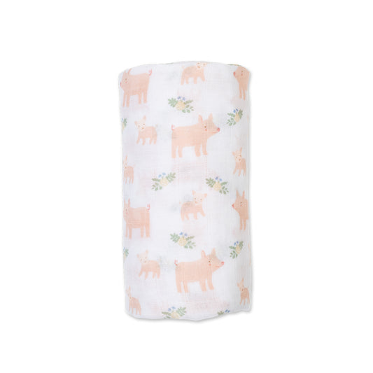 Lulujo - Muslin Swaddle - Pigs (100cm x 100cm)
