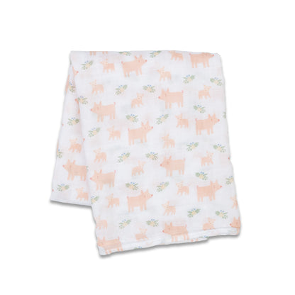 Lulujo - Muslin Swaddle - Pigs (100cm x 100cm)