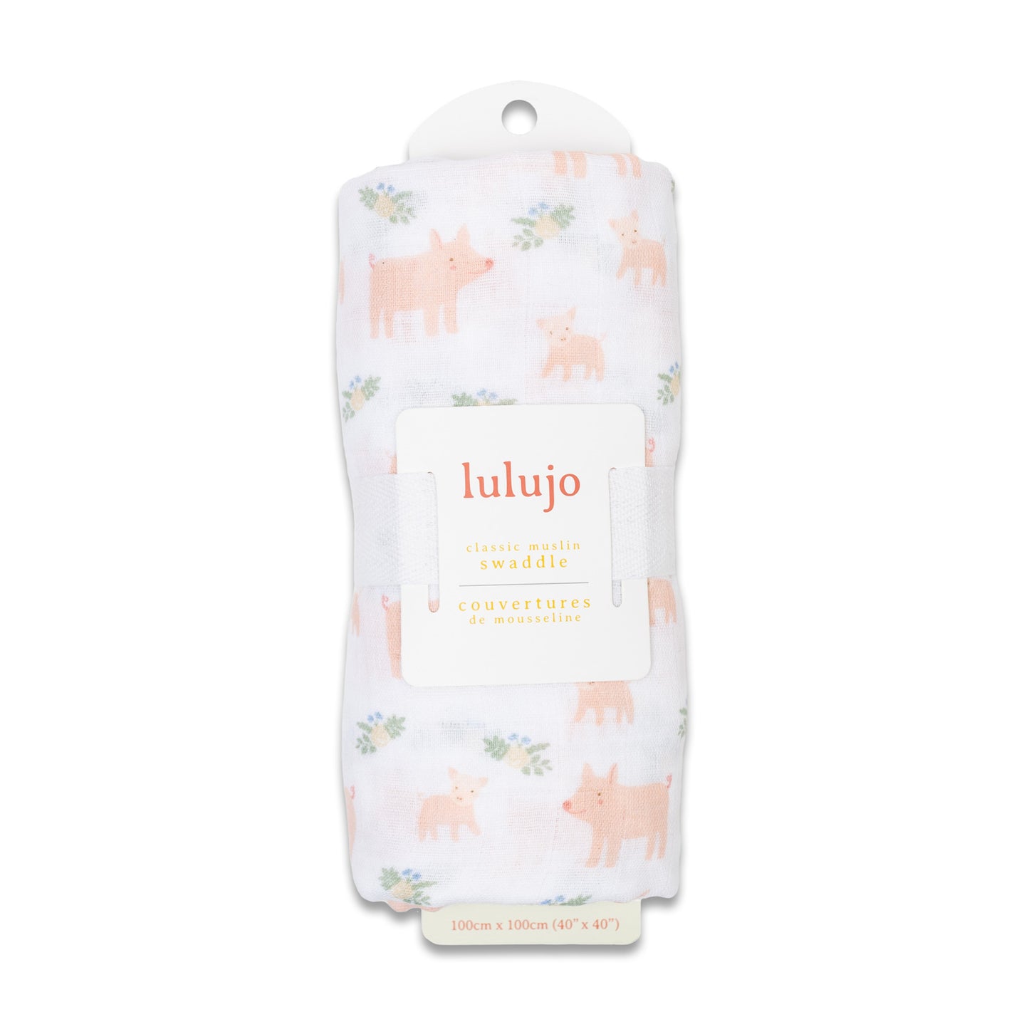 Lulujo - Muslin Swaddle - Pigs (100cm x 100cm)