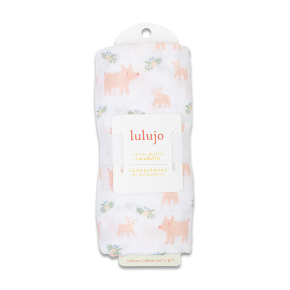Lulujo - Muslin Swaddle - Pigs (100cm x 100cm)