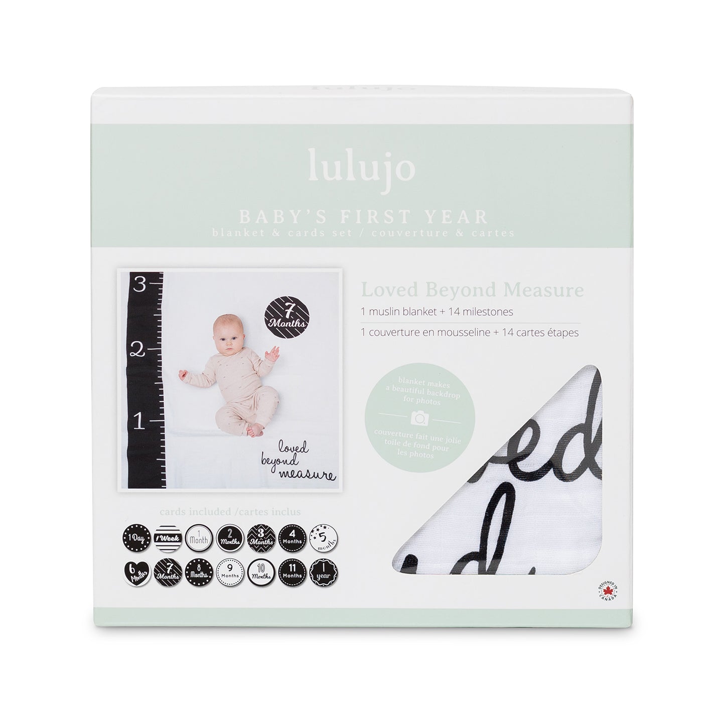 Lulujo - Single Cotton Swaddle & Cards Gift Set- Loved Beyond Measure