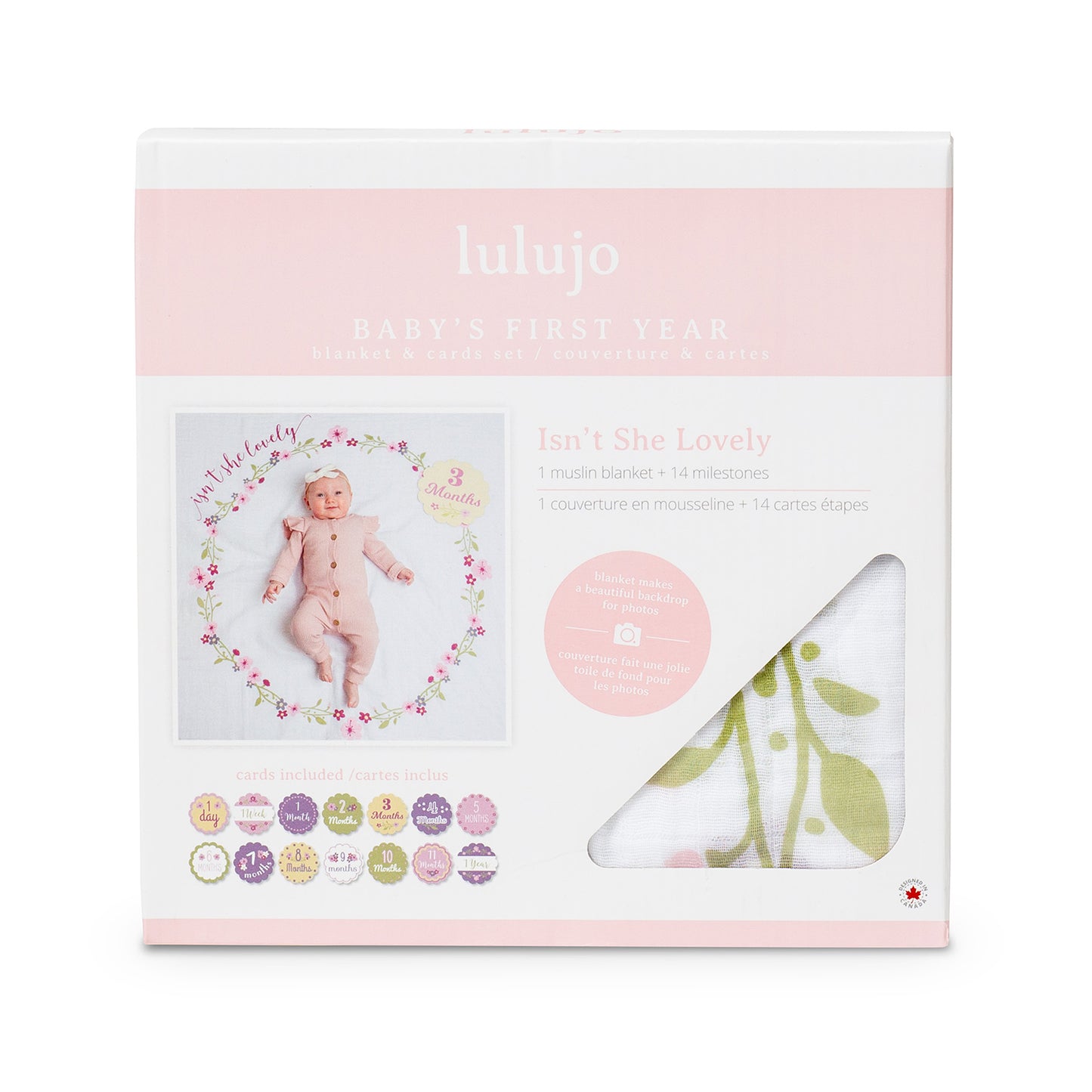 Lulujo - Single Cotton Swaddle & Cards Gift Set- Isn't She Lovely
