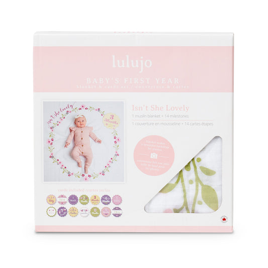 Lulujo - Single Cotton Swaddle & Cards Gift Set- Isn't She Lovely