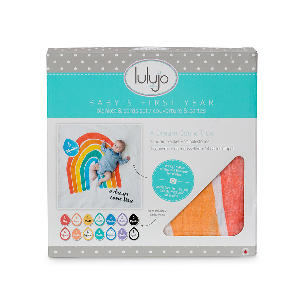 Lulujo - Single Cotton Swaddle & Cards Gift Set- A Dream Come True
