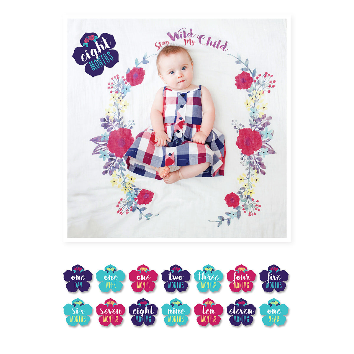 Lulujo - Single Cotton Swaddle & Cards Gift Set- Stay Wild My Child