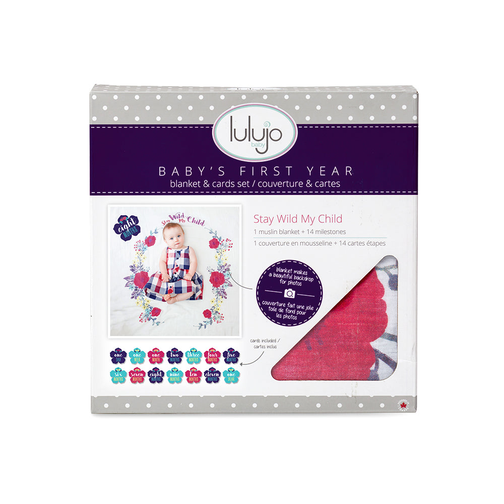 Lulujo - Single Cotton Swaddle & Cards Gift Set- Stay Wild My Child