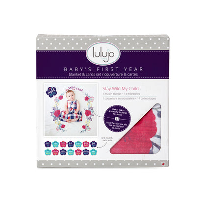 Lulujo - Single Cotton Swaddle & Cards Gift Set- Stay Wild My Child