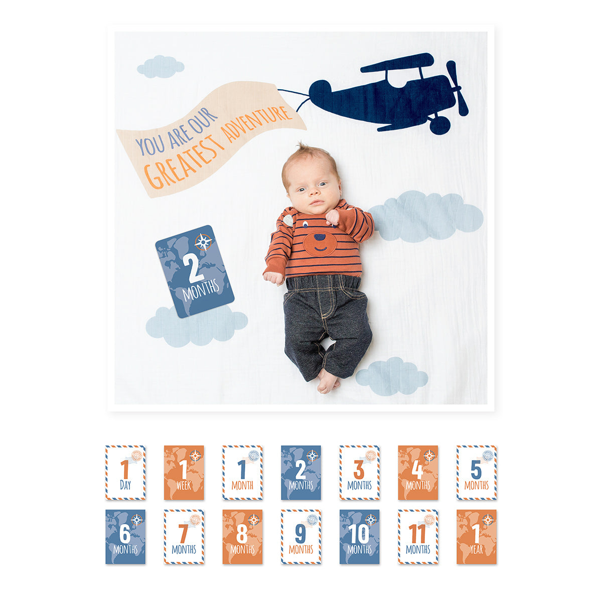 Lulujo - Single Cotton Swaddle & Cards Gift Set- Greatest Adventure