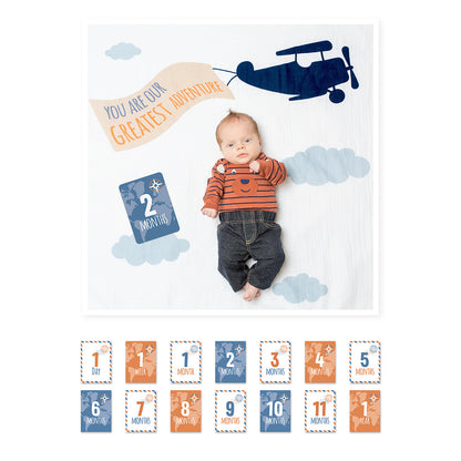 Lulujo - Single Cotton Swaddle & Cards Gift Set- Greatest Adventure
