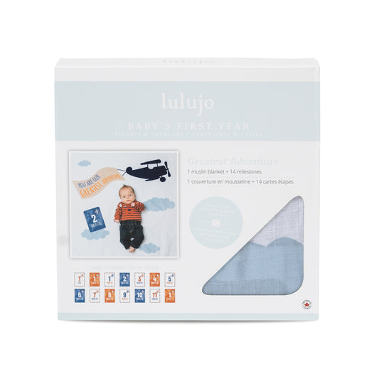 Lulujo - Single Cotton Swaddle & Cards Gift Set- Greatest Adventure