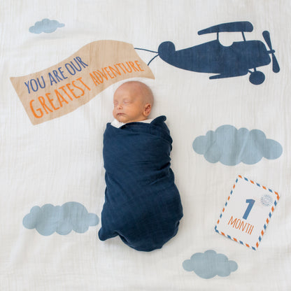 Lulujo - Single Cotton Swaddle & Cards Gift Set- Greatest Adventure