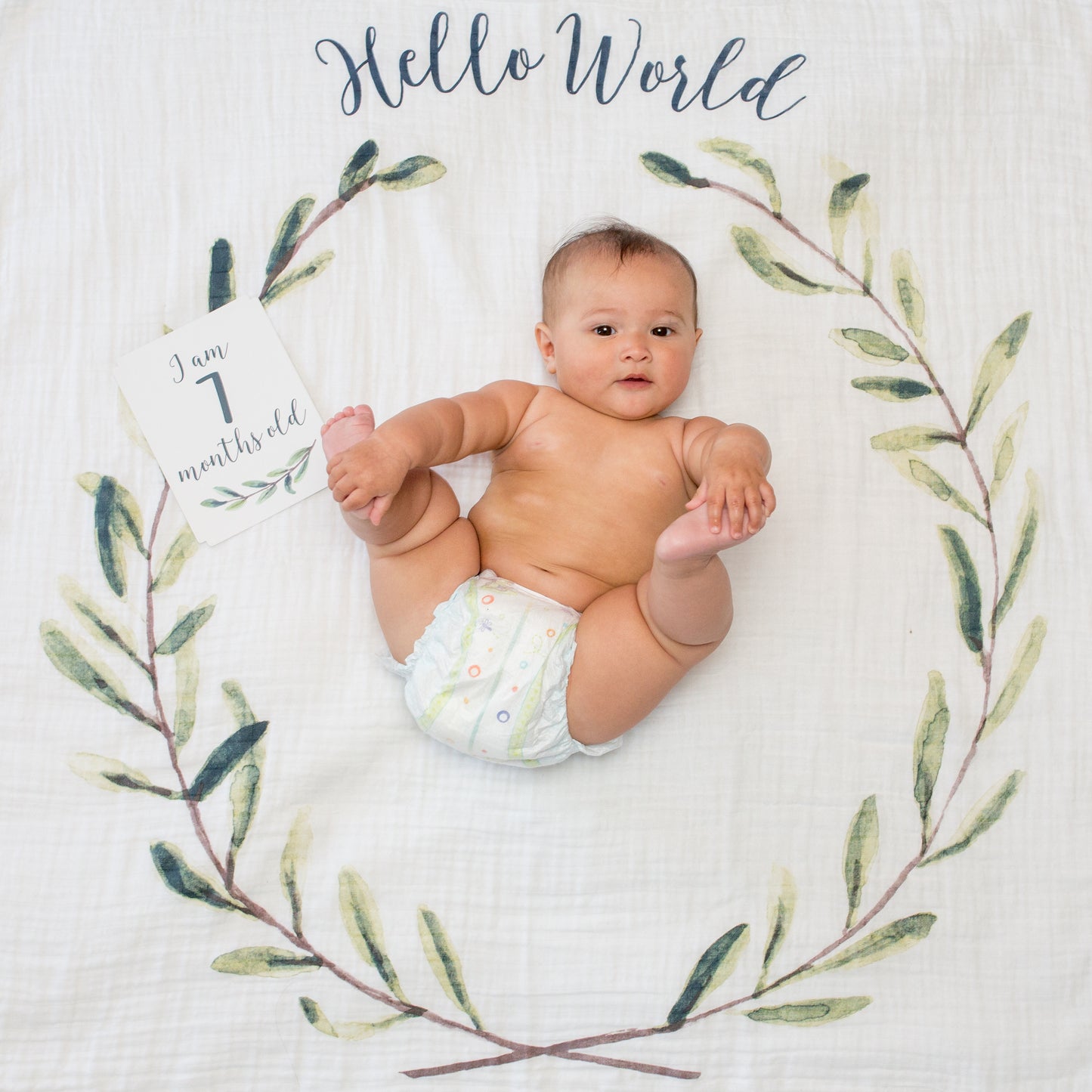 Lulujo - Single Cotton Swaddle & Cards Gift Set- Hello World Wreath