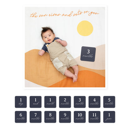 Lulujo - Single Cotton Swaddle & Cards Gift Set- Sun Rise