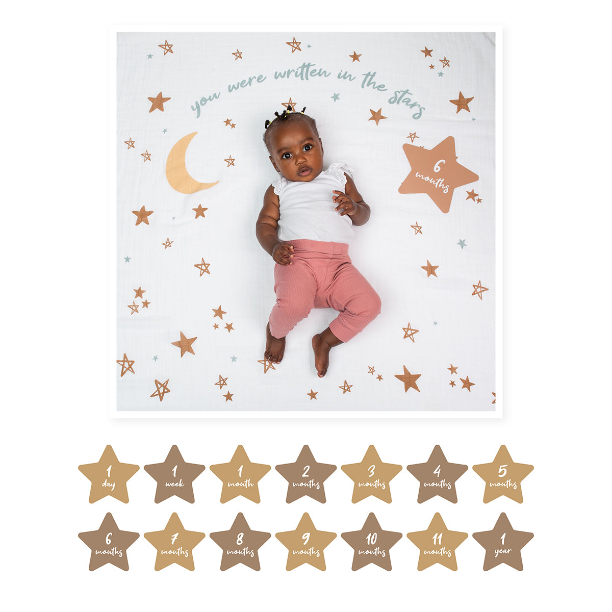 Lulujo - Single Cotton Swaddle & Cards Gift Set- Written In The Stars
