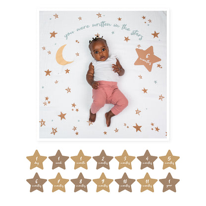 Lulujo - Single Cotton Swaddle & Cards Gift Set- Written In The Stars