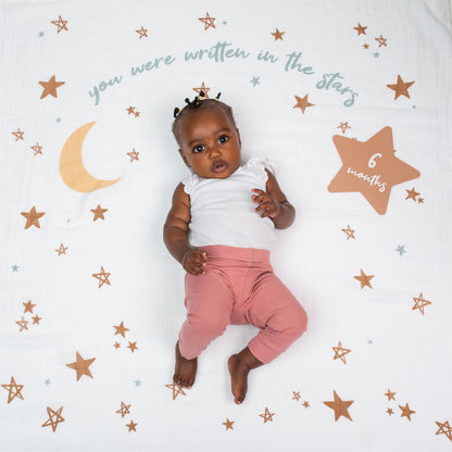 Lulujo - Single Cotton Swaddle & Cards Gift Set- Written In The Stars