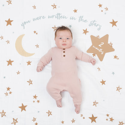 Lulujo - Single Cotton Swaddle & Cards Gift Set- Written In The Stars