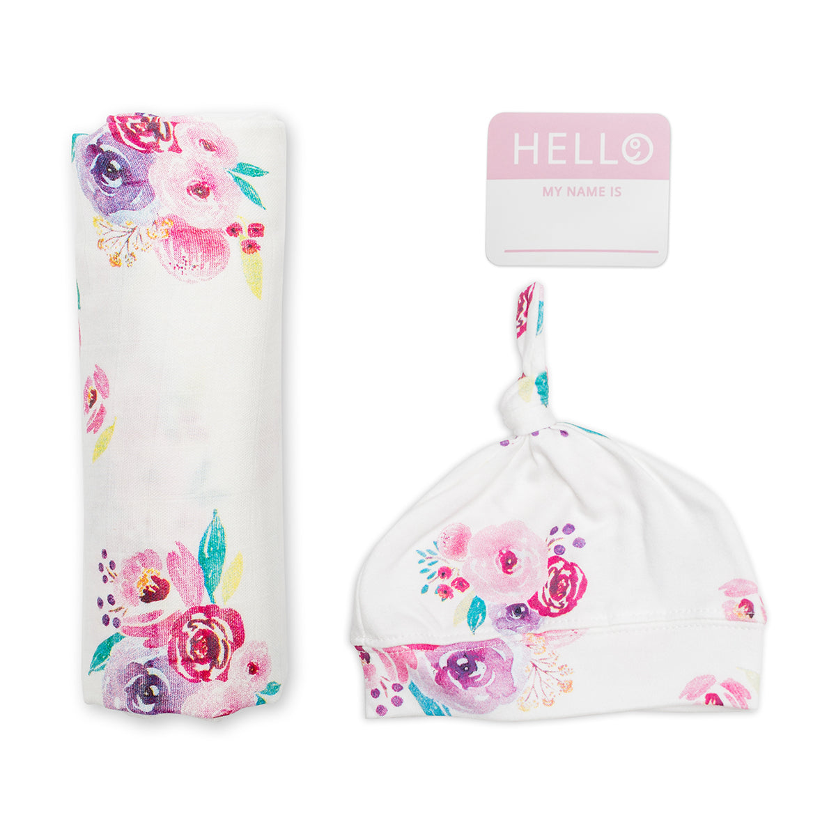 Lulujo - Bamboo Hat and Swaddle Blanket Gift Set - Posies