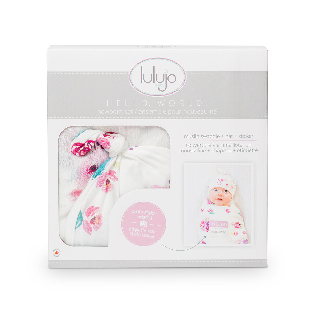 Lulujo - Bamboo Hat and Swaddle Blanket Gift Set - Posies
