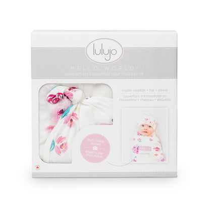 Lulujo - Bamboo Hat and Swaddle Blanket Gift Set - Posies