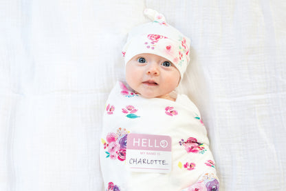 Lulujo - Bamboo Hat and Swaddle Blanket Gift Set - Posies