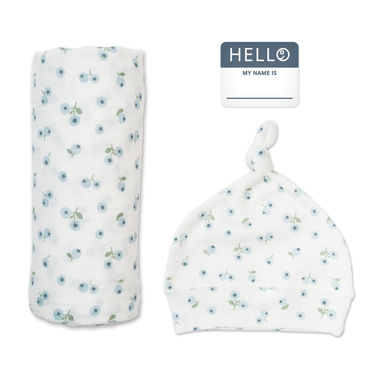 Lulujo - Bamboo Hat and Swaddle Blanket Gift Set - Blueberries