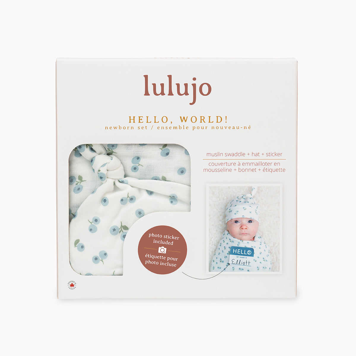 Lulujo - Bamboo Hat and Swaddle Blanket Gift Set - Blueberries