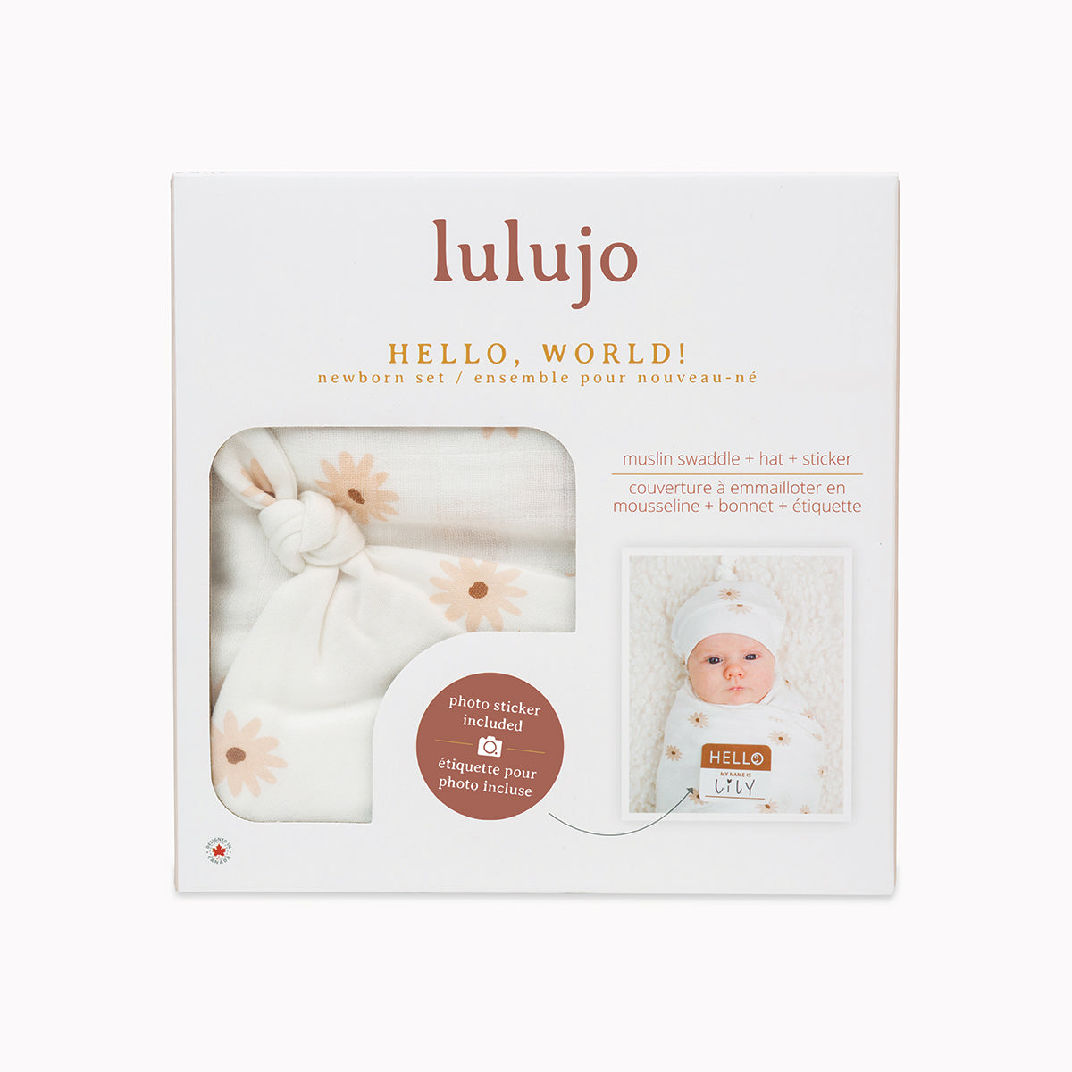 Lulujo - Bamboo Hat and Swaddle Blanket Gift Set - Daisies