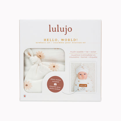Lulujo - Bamboo Hat and Swaddle Blanket Gift Set - Daisies