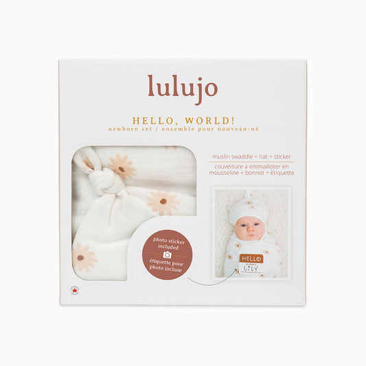 Lulujo - Bamboo Hat and Swaddle Blanket Gift Set - Daisies