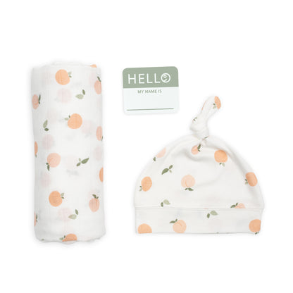 Lulujo - Bamboo Hat and Swaddle Blanket Gift Set - Peaches