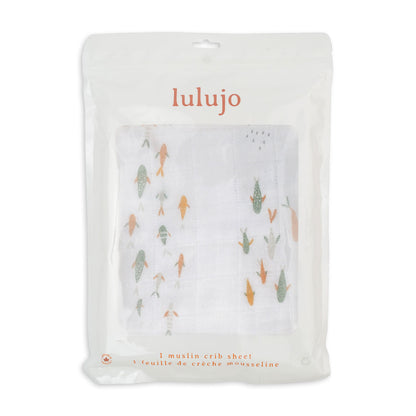 Lulujo - Cotton Fitted Cot  Sheet - Fish (135cm x 70cm)
