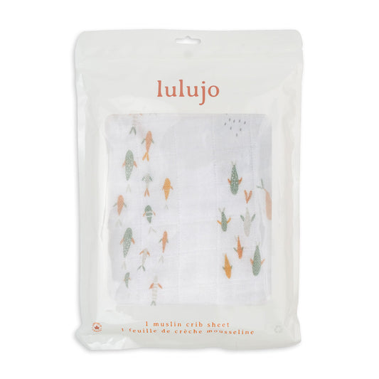 Lulujo - Cotton Fitted Cot  Sheet - Fish (135cm x 70cm)
