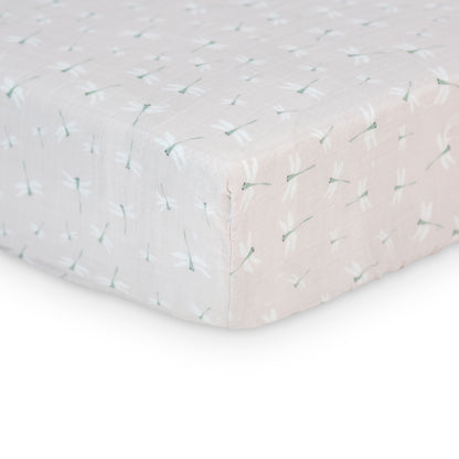 Lulujo - Cotton Fitted Cot  Sheet - Dragonflies (135cm x 70cm)