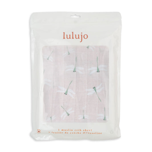 Lulujo - Cotton Fitted Cot  Sheet - Dragonflies (135cm x 70cm)